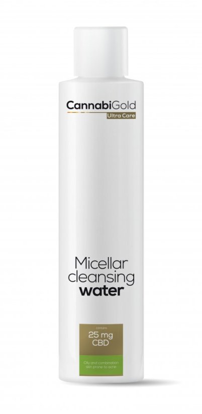 CannabiGold Micelar oleoso água para limpeza de pele CBD 25 mg, 200 ml