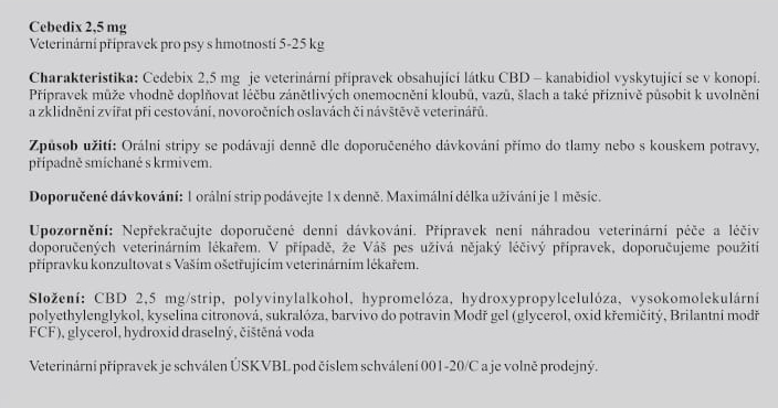 CEBEDIX Oral strip for pets with CBD 2.5 mg x 10pcs, 25 mg