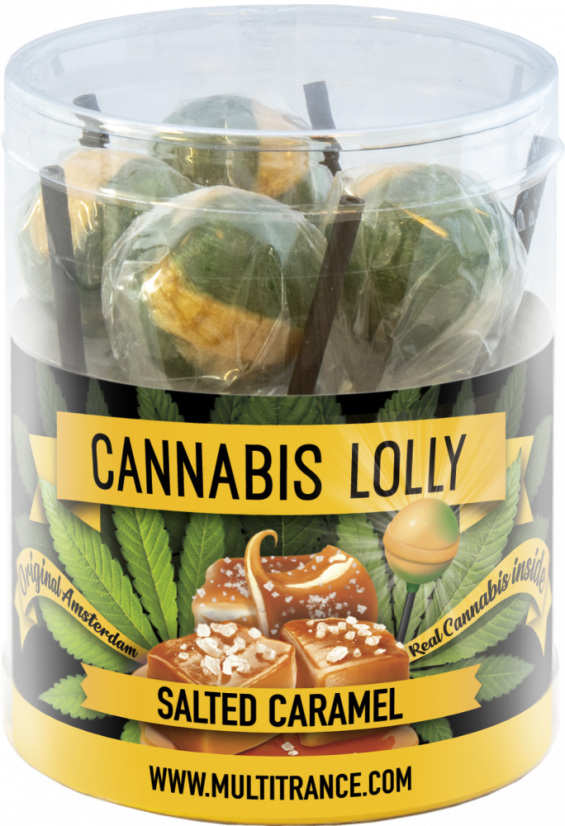 Lollies Cannabis Salted Caramel – Pudełko upominkowe (10 lizaków), 24 pudełka w kartonie