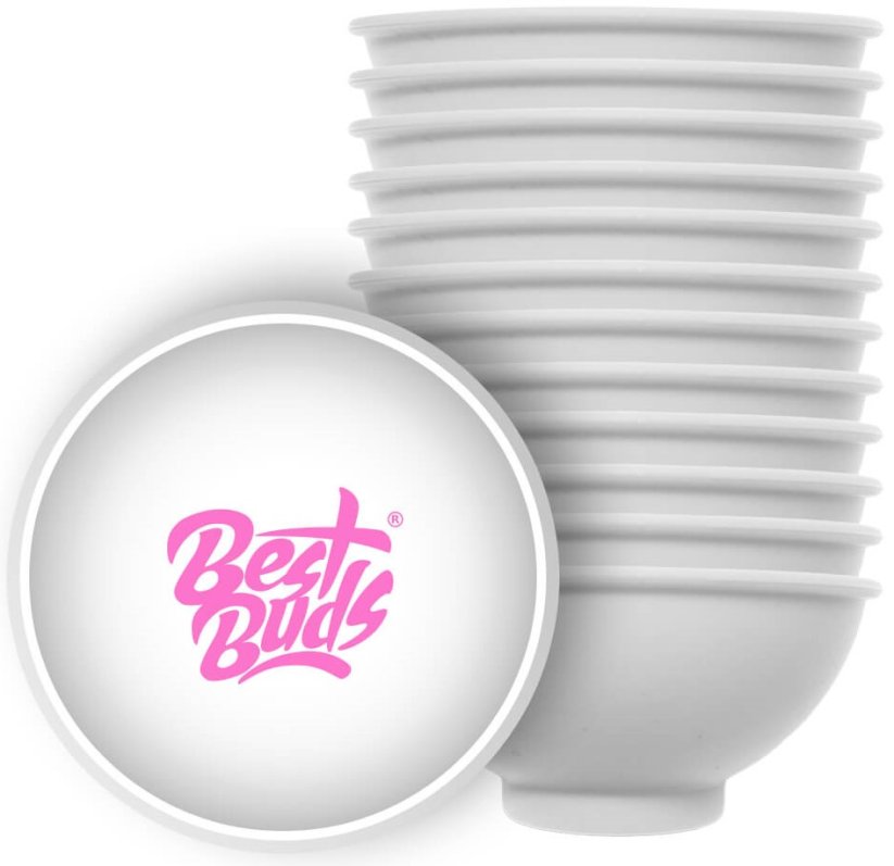 Best Buds Cuenco de silicona para mezclar 7 cm, blanco con logo rosa