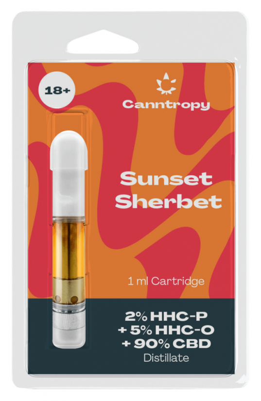 Canntropy Cartouche de mélange HHC Sorbet au coucher du soleil, 2 % HHC-P, 5 % HHC-O, 90 % CBD, 1 ml