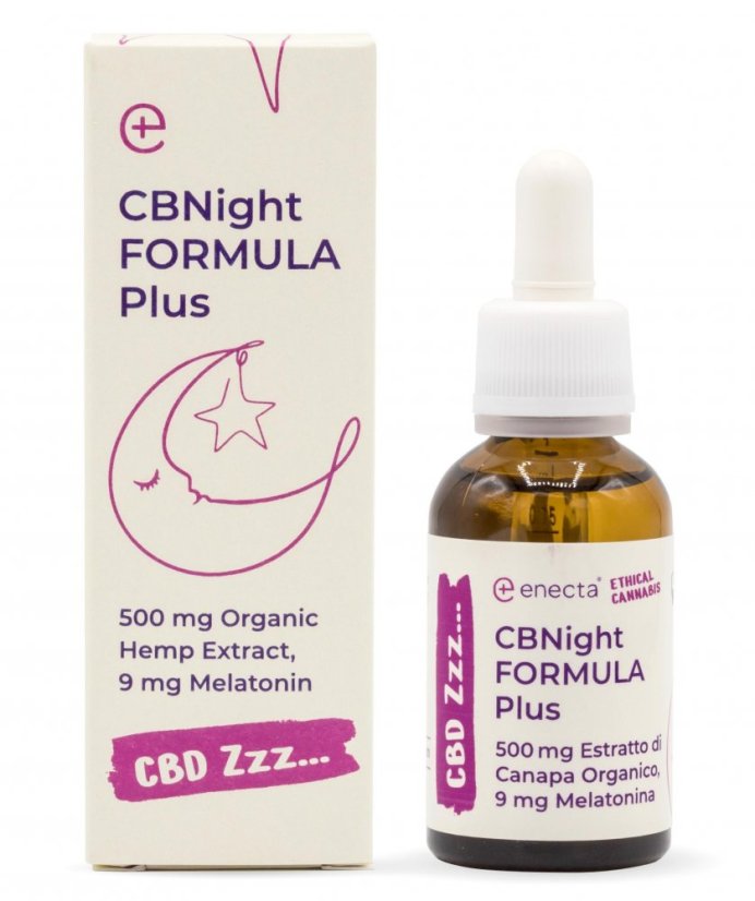 Enecta CBNight Formula PLUS Huile de chanvre avec mélatonine, 500 mg d'extrait de chanvre biologique, 30 ml
