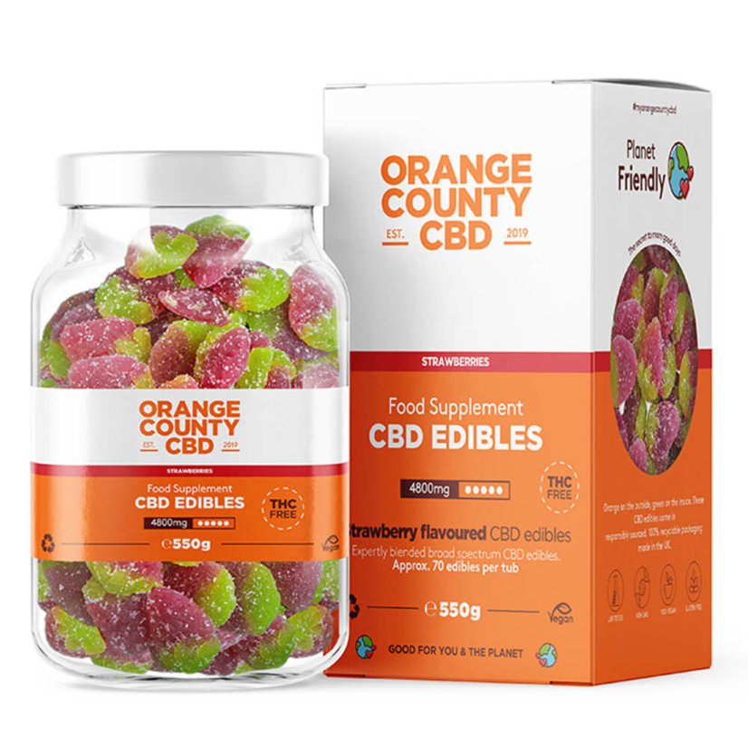 Orange County CBD Gummies Strawberries, 70 tk, 4800 mg CBD, 550 g