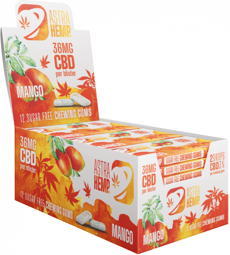 Gomma da masticare Astra Hemp Mango (36 mg CBD), 24 scatole in espositore