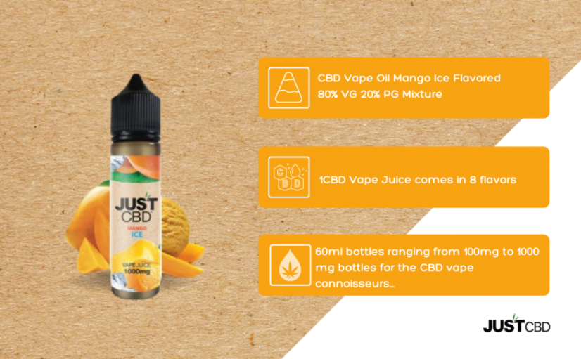 JustCBD Líquido de CBD mango Hielo, 60 ml, 500 mg - 3000 mg CDB