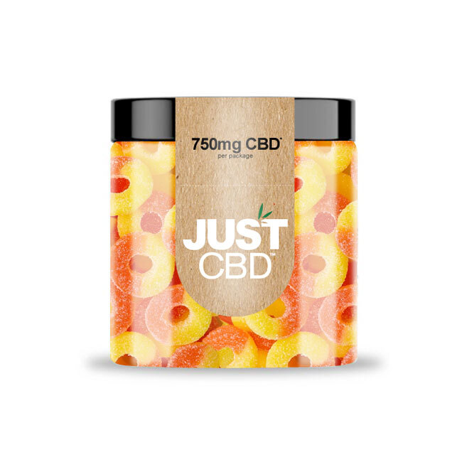 JustCBD Gumijas persiku gredzeni 250 mg - 3000 mg CBD