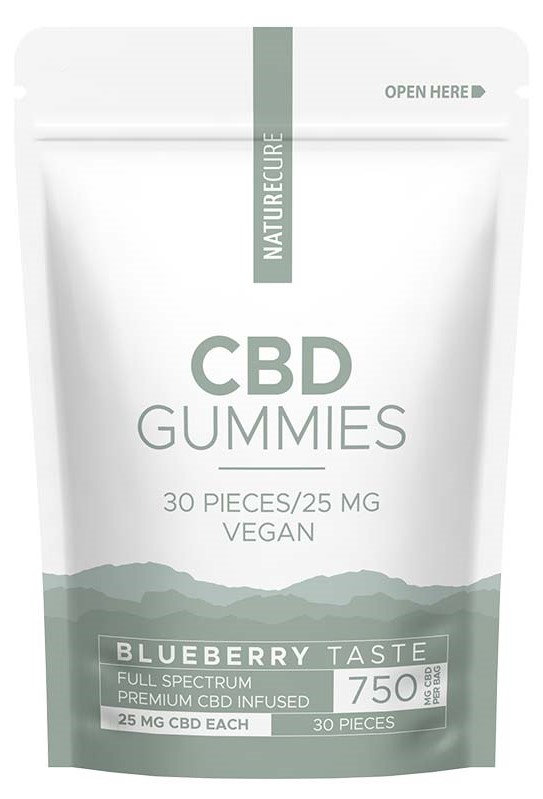 Nature Cure CBD Blueberry Gummies - 750mg CBD, 30 stk, 99 g