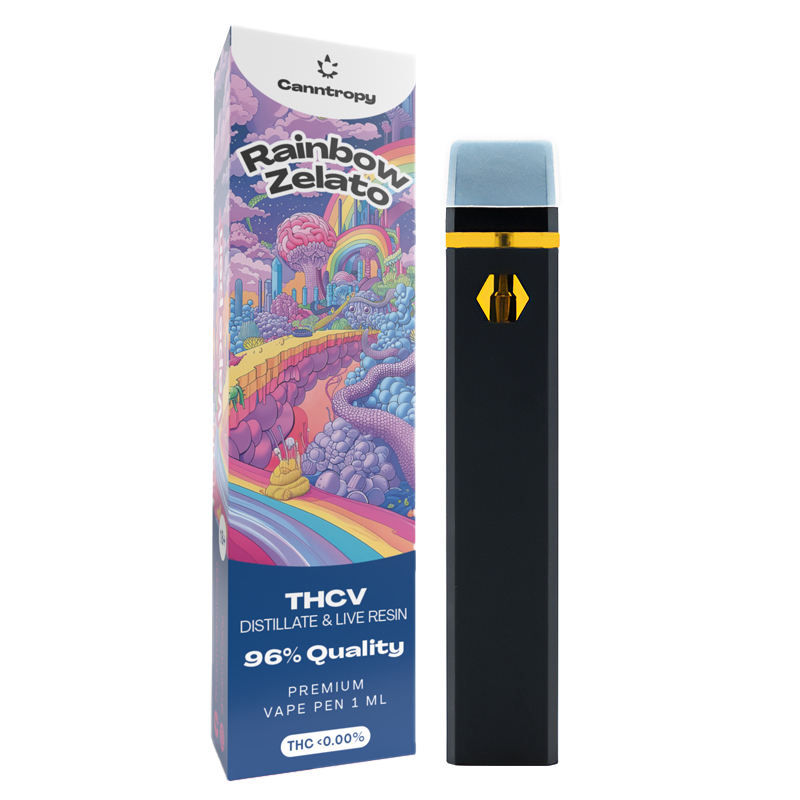 Canntropy THCV vienkartinis Vape Pen Rainbow Zelato gyvos dervos terpenai, THCV 96% kokybė, 1 ml