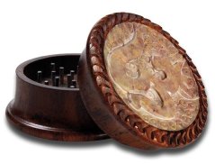Rosewood grinder OM carved with inlay, 2-piece, 55x35mm