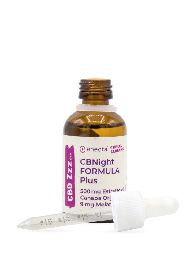 Enecta CBNight Formula PLUS Aceite de Cáñamo con Melatonina, 500 mg extracto de cáñamo orgánico, 30 ml