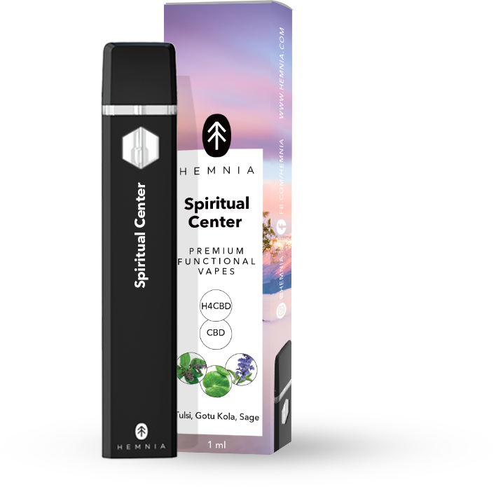 Hemnia Premium Functional H4CBD i CBD Vape Pen Spiritual Center - 50 % H4CBD, 45 % CBD, Tulsi, Gotu Kola, kadulja, 1 ml