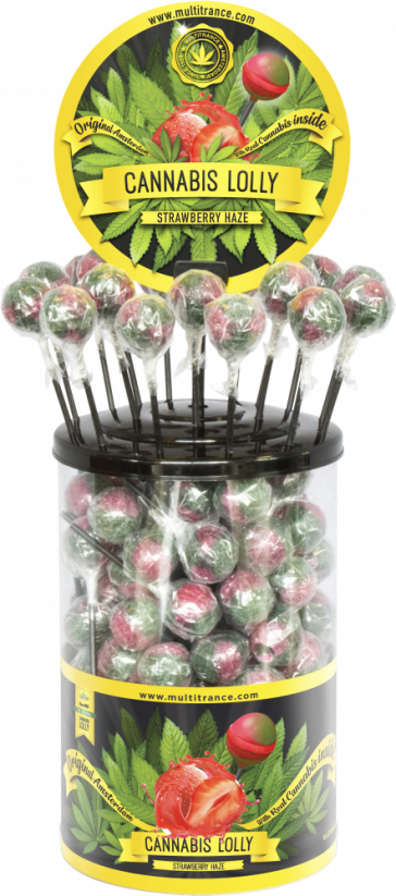 Cannabis Strawberry Haze Lollies – Витринен контейнер (100 близалки)