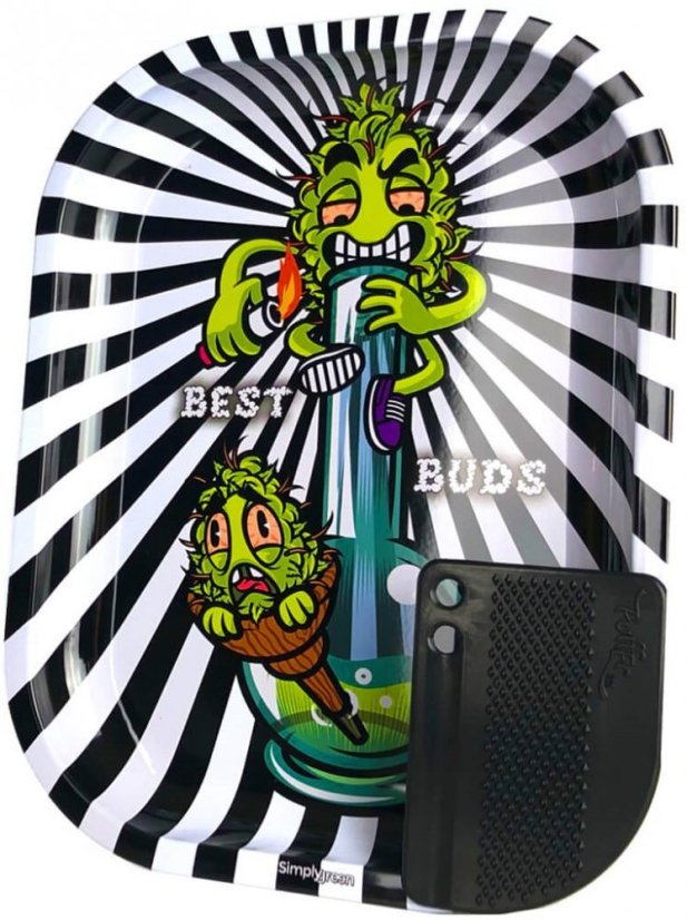 Best Buds Smoke Me Small Metal Rolling Tray с магнитна карта за мелница