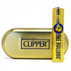 The Bulldog Clipper Feuerzeug aus goldenem Metall + Geschenkbox